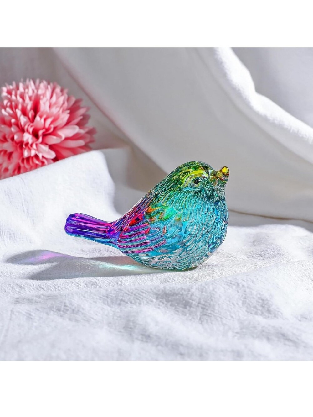 Glass Decorative Bird Figurine - Iridescent Blue-Purple